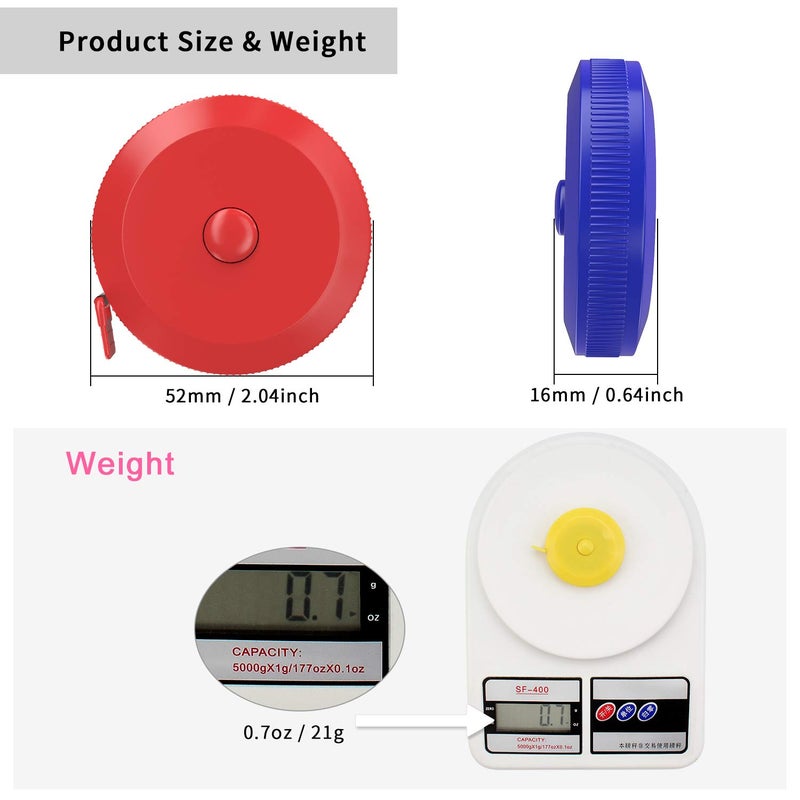DiCUNO 60-Inch 1.5 Meter Soft Retractable Measuring Tape, Pocket, Body Tailor Sewing Craft Cloth Tape Measure (8 Colors Package) - Image 2